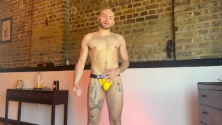 Sexy italian stud flexing his muscles with huge butt plug in his hairy ass