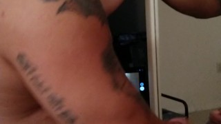 Beefy Guy Getting Nasty and Masturbating and fucking his big bubble butt hard with huge thick dildo