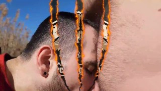 Punk stud sucking his straight roomate cock publicly in the trails like a hog.