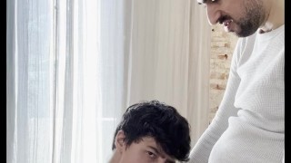 hot hunk sucking daddys cock at his apartment