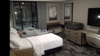 hotel room jerking off with snake print zentai under wetsuit