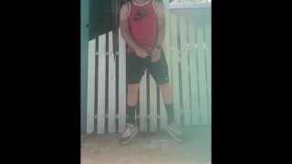 Quick Outdoor Jerk and Cum from JockDad87