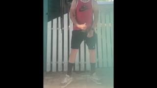 Quick Outdoor Jerk and Cum from JockDad87