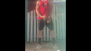 Quick Outdoor Jerk and Cum from JockDad87