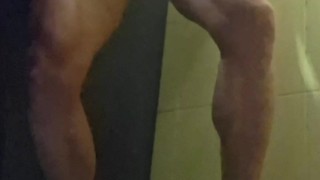 Muscular Hotsportfitboy Strokes Big Hard Cock in Public Shower