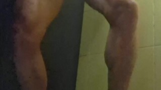 Muscular Hotsportfitboy Strokes Big Hard Cock in Public Shower