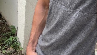Horny alpha male with 23cm dick in the public square after work