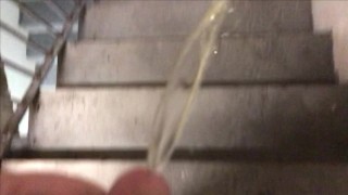 Pissing in a Public Stairwell - Peeing in Public