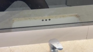 Wearing black pantyhose and exposing in the public bathroom