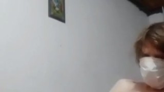 Inflatable shaved balls massaged and milked