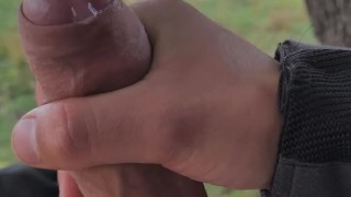 Dick flash. I masturbate outdoors while a woman watches me from afar. She watches until I cum.