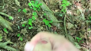 Was so horny had to go off the hiking trail. Huge cumshot on tree