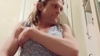 Kitty Kat trans girl masterbates and cums in romper