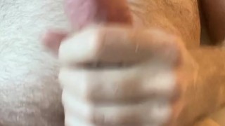 Close up view of my big floppy boner from your POV between my legs.