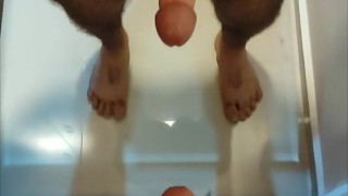 muscle men with big dick drops a lot of cum in the mirror