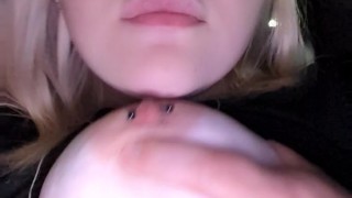 BBW MILF playing with BIG TITS IN PUBLIC