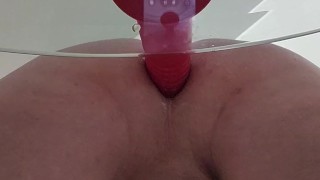 POV New Toy UP Close View Through The Glass Table Sitting On The Self Thrusting DILDO Creampie Mysel