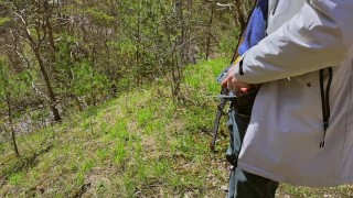 🌶️ Hairy horny man with a boner pisses in the spring forest right on camera 💦