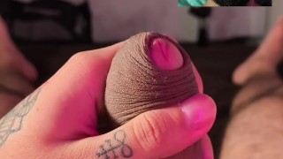 POV Double Camera Slowly Jerking Big Cock With Lube And Spit Thick Cumshot