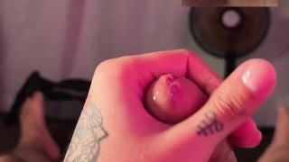 POV Double Camera Slowly Jerking Big Cock With Lube And Spit Thick Cumshot