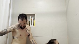 Fucking on the shower with my stepbrother