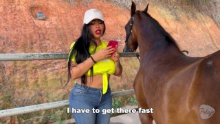 The mare got sick and the vets fuck the busty, big ass Latina owner until she squirt 2 calm her down