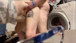 Stepsis walks in on stepbro in the bathroom and behinds sucking  cock they prey mom don’t walk in