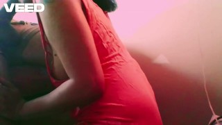 SEXY PEACH DRESS STRIPPER GIVES A BBC BLOWJOB SUCKING DEEPTHROAT AND SWALLOWING