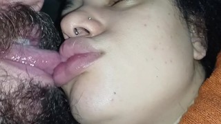 Kinky kiss between couple, he really loves her giant lips,he licks she🫦💦😋🤤😘😙