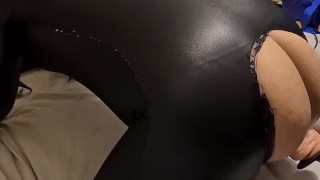 Gorgeous Catsuit Sissy Shoves Cock In All Her Holes