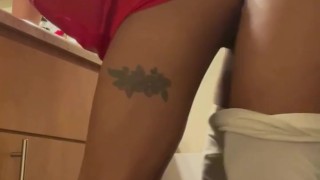 Petite Ebony Stripper Fucks Her BBC Roommate Before The Club. (Red Leather Dress Fuck)