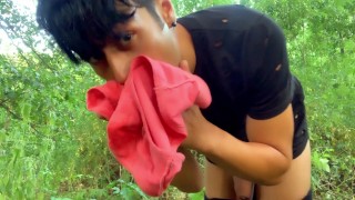 Jerk off with used smelly underwear outdoor