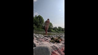 Lonely Milf wets her panties on the beach with her own squirt. Italian wife