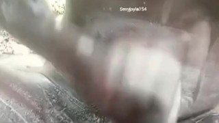 Stroking big black dick outdoors part 2