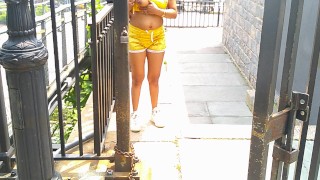 BEHIND THE GATES FENCE PUBLIC OUTSIDE SOLO FEMALE TEASE COSPLAY HONRY FEM SISSY