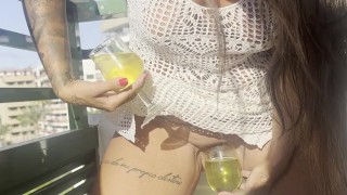 On The Terrace Pissing In Two Glasses💦