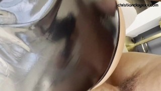 Nicole Doshi in leather lingerie crawls to take Christian Clay's big cock