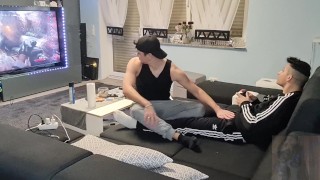 My boy surprised me with a nice blowjob while I was gaming and I shot my cum in his mouth