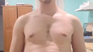 Handsome doing breathing excercises with flaccid cock