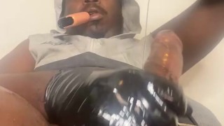 Gloved up oily creamy cumshot