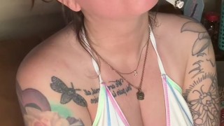 brunette babe smoking a cigarette in a bikini - full vids are on OF CheryTrees