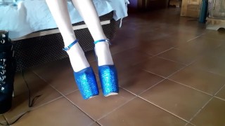 Ankle boots and blue very high heels