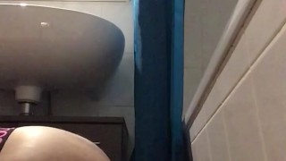 Enjoying my dildo in the bathroom