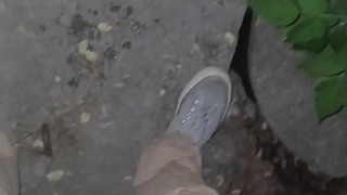The most powerful cum shot at night on the street