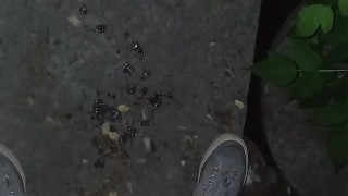 The most powerful cum shot at night on the street