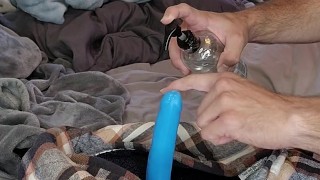 Riding a new fake cock with my precum dripping down vocal cumshot on chest