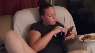 Slutty secretary lifts up her mini dress and eats dinner while teasing you with her panties