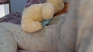 My perverted stepdad gave me a teddy bear with a camera on it, so I masturbate my pussy for him.