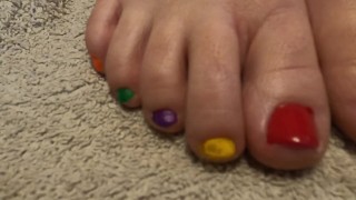 Amateur, homemade, BBW, Skittle toes, high heel cock stomp cum denial