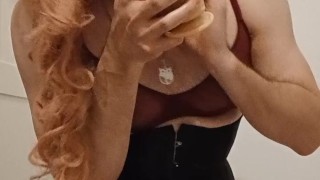 Sissy Alicia deepthroats long dildo